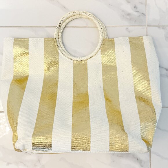 Shiraleah Chicago Mirage Tote - GOLD & WHITE Stripe - Picture 12 of 13